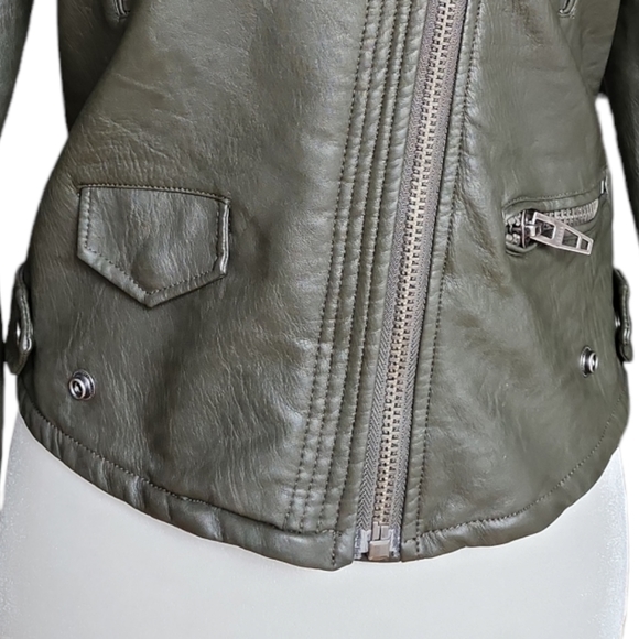 [BLANKNYC] Women's PU Leather Moto Jacket Olive Green - Picture 7 of 15